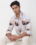 Pastel Pink Digital Print Slim Fit Casual Shirt