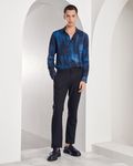 Blue Digital Print Slim Fit Casual Shirt