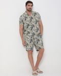Olive Floral Print Slim Fit Casual Shirt
