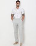 Beige Relaxed Tapered Fit Seersucker Single Pleat Trouser