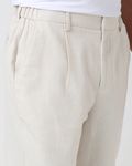 Beige Relaxed Tapered Fit Seersucker Single Pleat Trouser