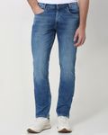 Mid Blue Straight Fit Denim Deluxe Stretch Jeans