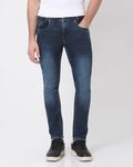 Dark Indigo Blue Skinny Fit Denim Deluxe Stretch Jeans