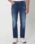 Mid Blue Super Slim Fit Distressed Stretch Jeans