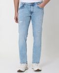 Light Blue Super Slim Fit Distressed Stretch Jeans