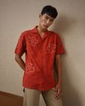 Rust Embroidered Plain Loose Fit Casual Shirt