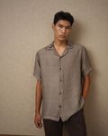 Grey Embroidered Plain Loose Fit Casual Shirt