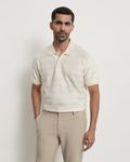 Off White Textured Plain Slim Fit Polo