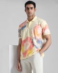 Light Yellow Floral Print Regular Fit T-Shirt