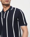 Navy Textured Stripe Slim Fit T-Shirt