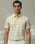 Light Khaki Square Check  Slim Fit Casual Shirt
