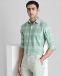 Light Green Large Check  Slim Fit Casual Shirt
