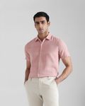 Pink Textured Check  Slim Fit Casual Shirt