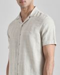 Off White Textured Stripe  Relaxed Fit Casual Shirt