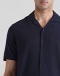 Navy Textured Plain  Relaxed Fit Casual Shirt