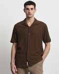 Brown Textured Plain  Relaxed Fit Casual Shirt