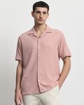 Pastel Pink Textured Plain  Relaxed Fit Casual Shirt