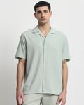 Light Green Textured Plain  Relaxed Fit Casual Shirt
