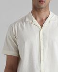 Off White Textured Dobby  Slim Fit Casual Shirt