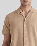 Khaki Textured Plain  Slim Fit Casual Shirt