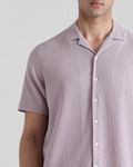 Lilac Textured Plain  Slim Fit Casual Shirt