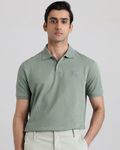 Sage Textured Plain Regular Fit T-Shirt