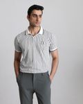 White Terry-Towel Stripe Slim Fit T-Shirt