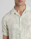 Light Green Textured Print Relaxed Fit Casual Shirt