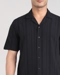 Black Textured Plain Relaxed Fit Casual Shirt
