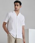 White Textured Plain Relaxed Fit Casual Shirt