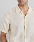 Off White Textured Plain Slim Fit Casual Shirt