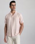 Peach Textured Plain Slim Fit Casual Shirt