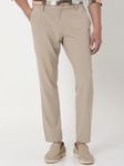 Beige Slim Fit Flat Front Pants