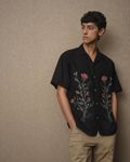 Black Embroidered Dobby Loose Fit Casual Shirt