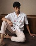 White Embroidered Dobby Loose Fit Casual Shirt
