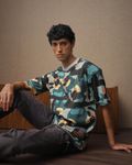 Olive Abstract Print Oversized Loose Fit Tee