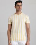 Yellow Textured Stripe Slim Fit T-Shirt