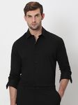 Black Stretch Plain Slim Fit Casual Shirt