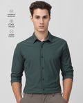 Dark Green Scuba Stretch Plain Slim Fit Casual Shirt