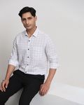 White Cotton Linen Check Slim Fit Casual Shirt