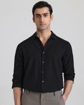 Black Textured Plain Slim Fit Casual Shirt