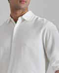 White Textured Plain Slim Fit Casual Shirt