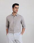 Light Grey Cotton Linen Plain Slim Fit Casual Shirt