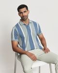 Light Green Terry-Towel Stripe Slim Fit T-Shirt