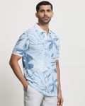 Blue Floral Print Slim Fit Polo