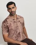 Brown Floral Print Slim Fit Polo