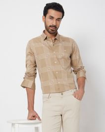 2017ss OLD PARK 2FACE SHIRT check khaki