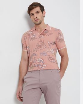 Pink Paisley Print Slim Fit Polo