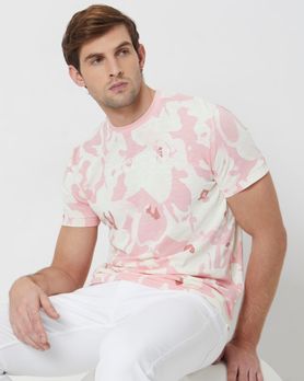 Pink Abstract Print Slim Fit T-Shirt
