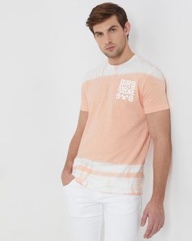Peach Graphic Print Slim Fit T-Shirt